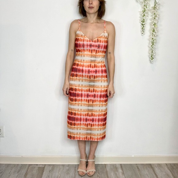 ZARA 90s y2k slip dress tie-dye midi orange celebutante 2733 - Picture 9 of 10